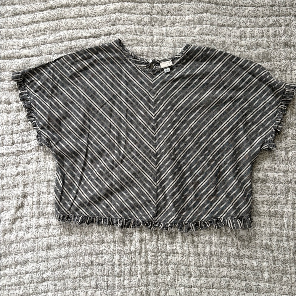 Striped Linen Grey & White Women's Top